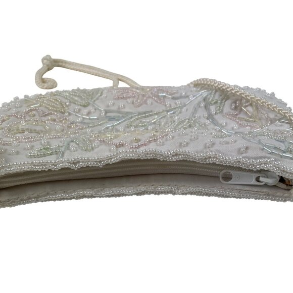 Vintage White Beaded Evening Bag With Floral Embroidery & Rope Strap - Picture 7 of 13